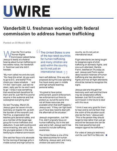 Vanderbilt U. Freshman working with Federal Commission to Address Human Trafficking