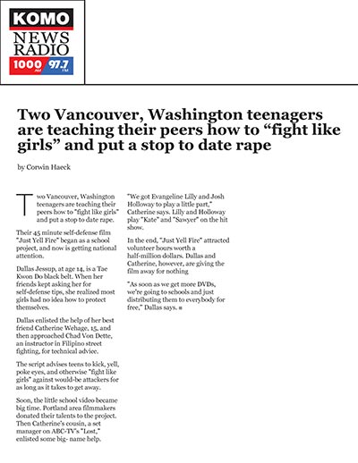 Two Vancouver, Washington teenagers are teaching their peers how to "fight like girls" and put a stop to date rape
